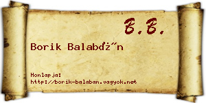 Borik Balabán névjegykártya